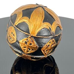Ornate Black & Gold Decorative Sphere Ball Intricate Vintage Accent